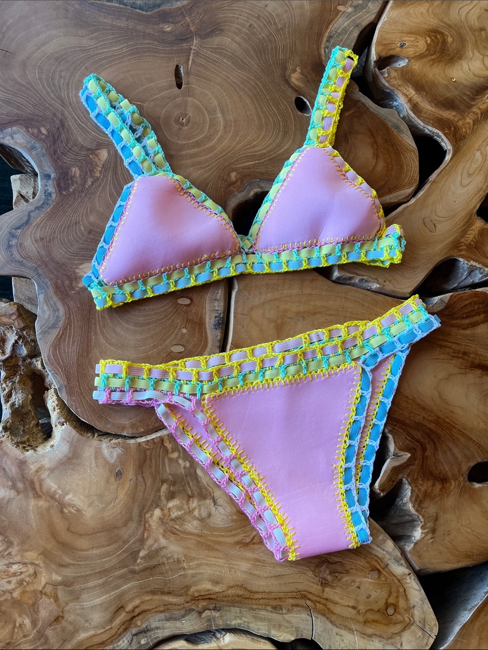Pink Crochet Trim Bikini Set NWOT Small